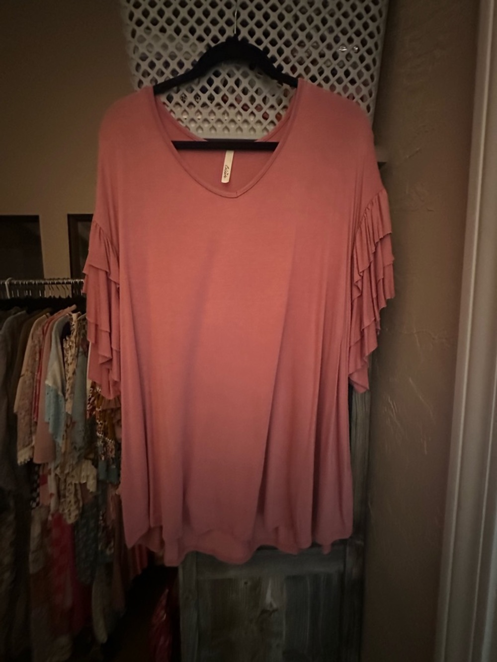Celeste Dusty Rose Ruffle Sleeve Short Sleeve Top